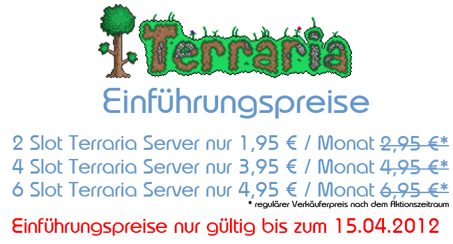 Einführungspreise für Terraria Server / 2 Slots bereits ab 1,95 Euro / Monat